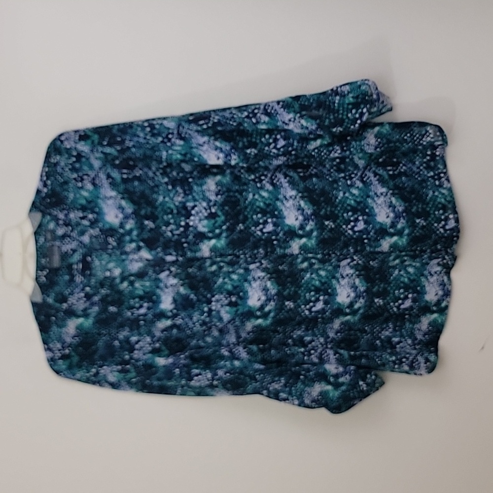 Woman Covington Essentials Blue Green & White Tab Sleeve Blouse Top 1X